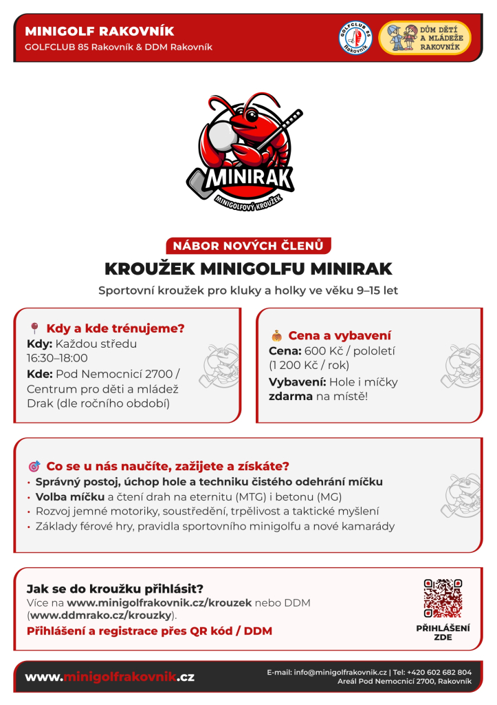 VOLNÁ MÍSTA NA KROUŽKU MINIGOLFU MINIRAK