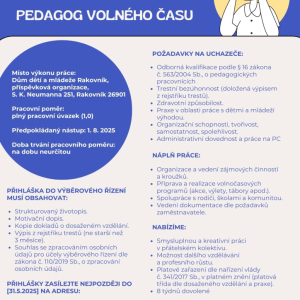 VÝBĚROVÉ ŘÍZENÍ NA PRACOVNÍ POZICI: PEDAGOG VOLNÉHO ČASU